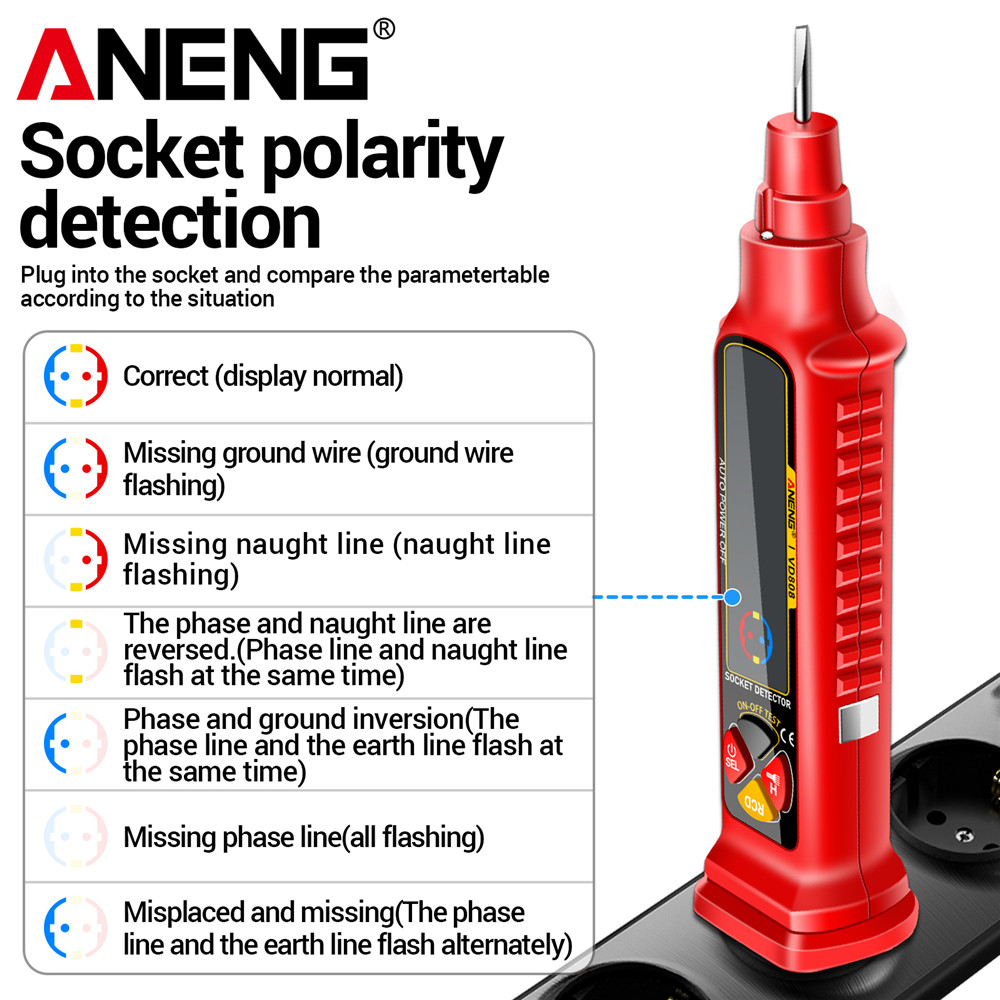 ANENG VD808 Socket Power Teste - Power Tools Voltage ulasan dan harga