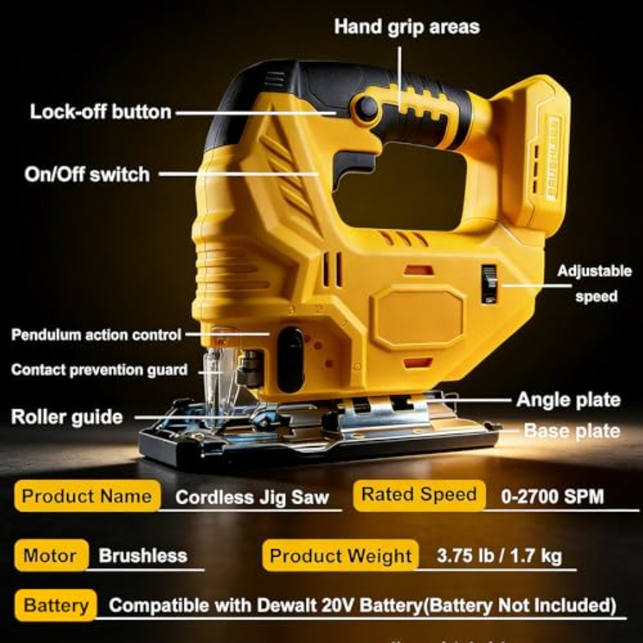 Cordless Jig Saw 20V, Brushles - Jigsaw Orbital Blade ulasan dan harga